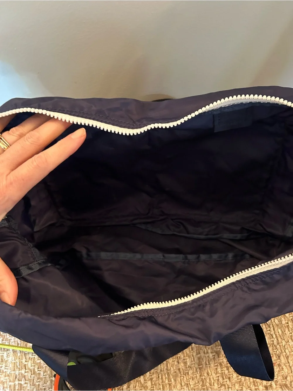 Vtg LACOSTE N41 Croc Pocket Fold Away Duffle Full Zip Packable Navy